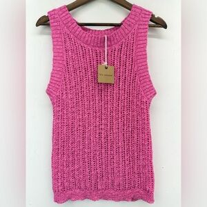 Blu Pepper size Large Juniors Pink Boho Chic Open Knit Sweater Vest Tank Top NWT